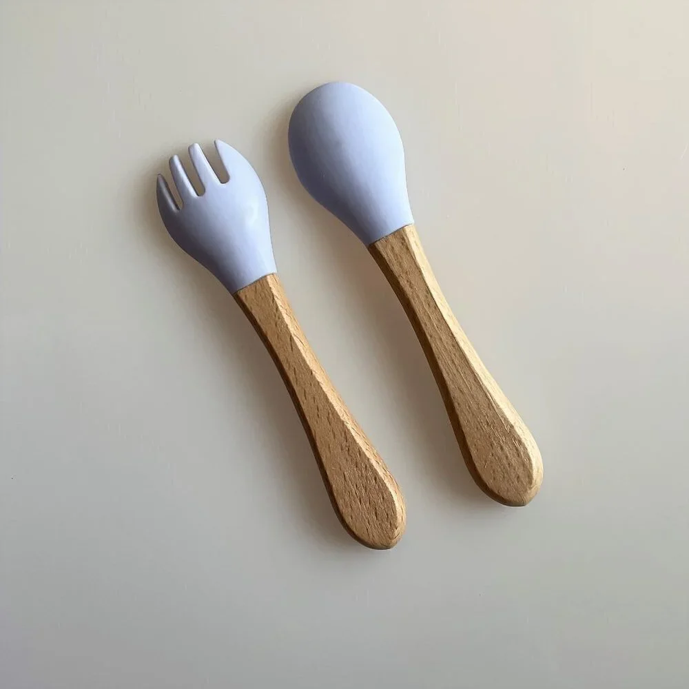 NEW SILICONE WOODEN FORK AND SPOON SET